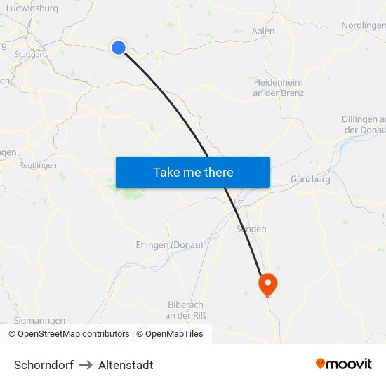 Schorndorf to Altenstadt map