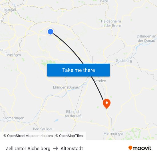Zell Unter Aichelberg to Altenstadt map