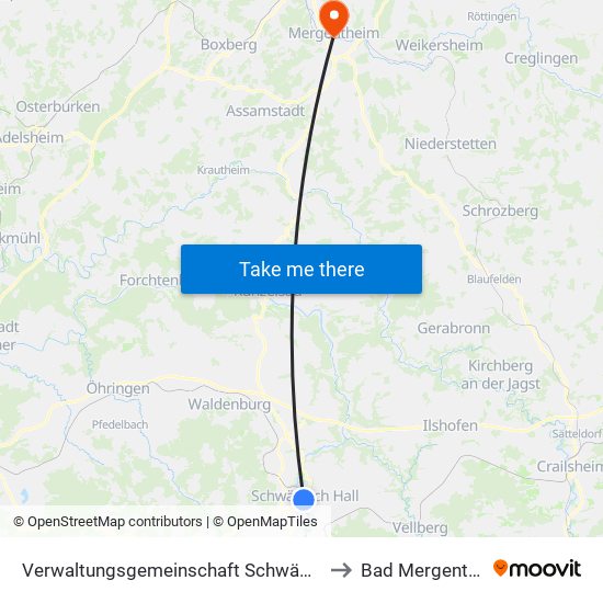 Verwaltungsgemeinschaft Schwäbisch Hall to Bad Mergentheim map