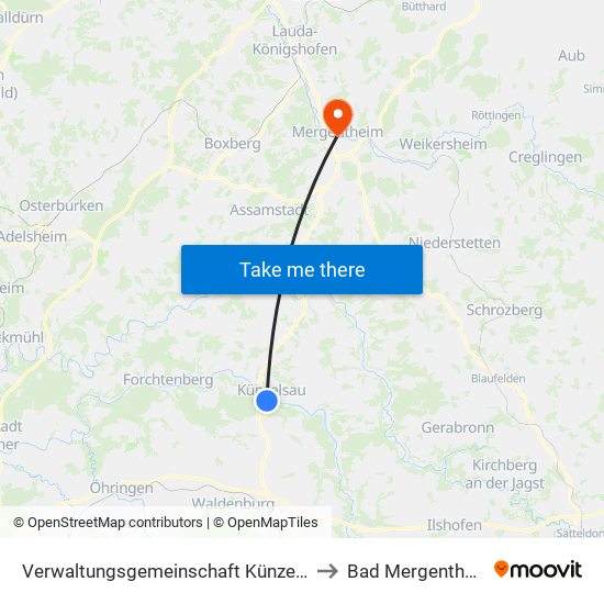 Verwaltungsgemeinschaft Künzelsau to Bad Mergentheim map