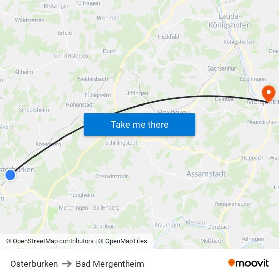 Osterburken to Bad Mergentheim map