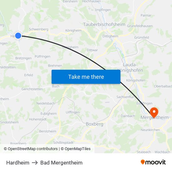 Hardheim to Bad Mergentheim map