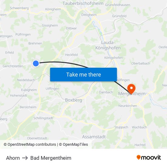 Ahorn to Bad Mergentheim map