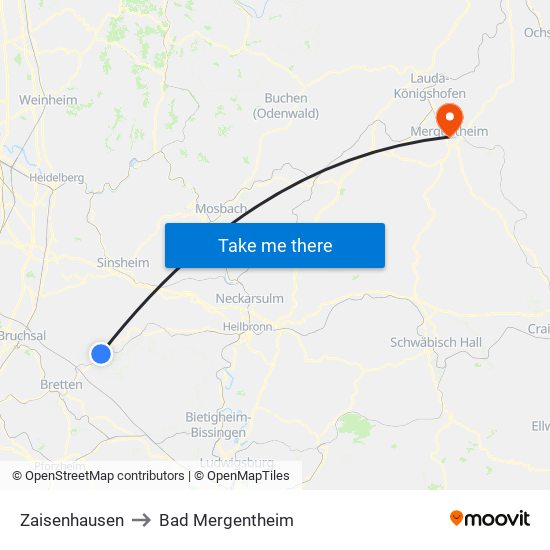 Zaisenhausen to Bad Mergentheim map