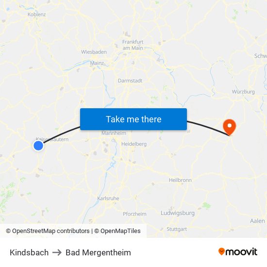 Kindsbach to Bad Mergentheim map