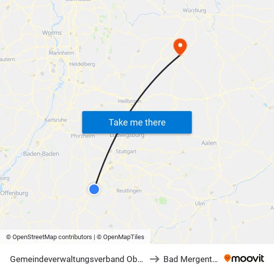 Gemeindeverwaltungsverband Oberes Gäu to Bad Mergentheim map