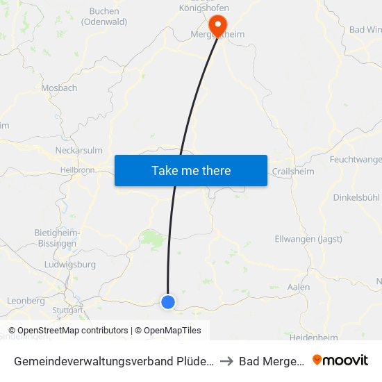 Gemeindeverwaltungsverband Plüderhausen-Urbach to Bad Mergentheim map