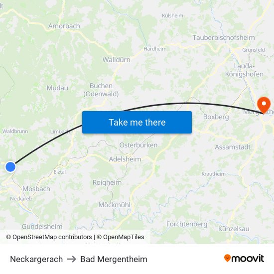 Neckargerach to Bad Mergentheim map