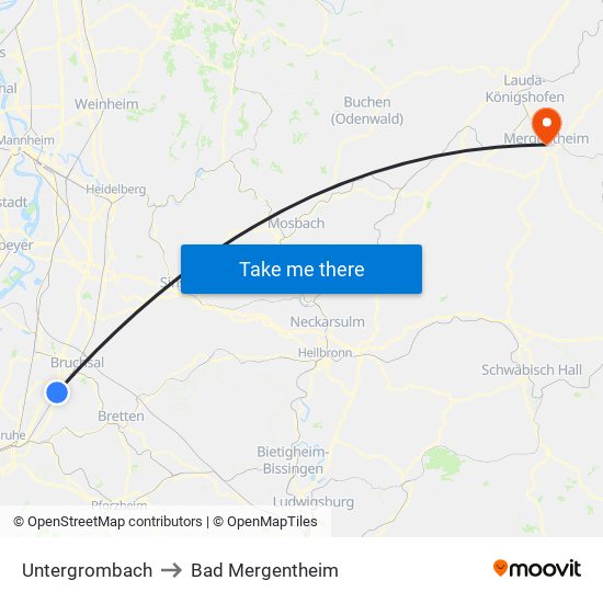 Untergrombach to Bad Mergentheim map