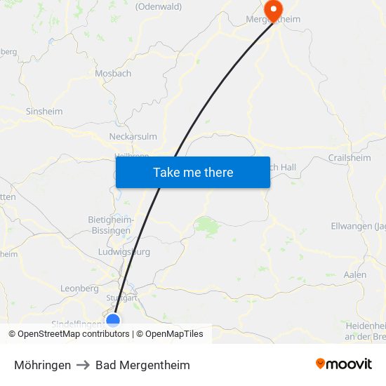 Möhringen to Bad Mergentheim map