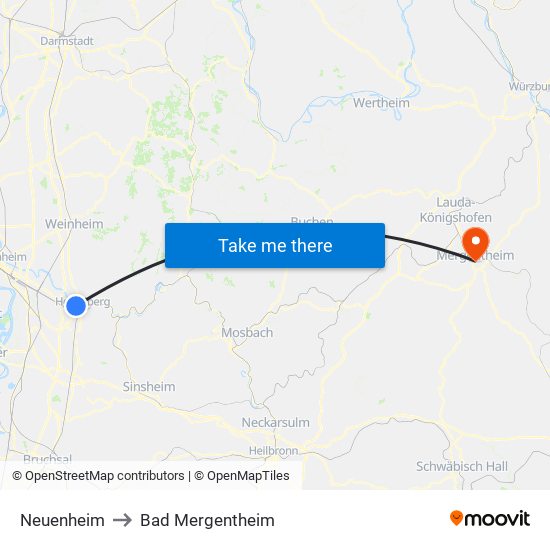 Neuenheim to Bad Mergentheim map