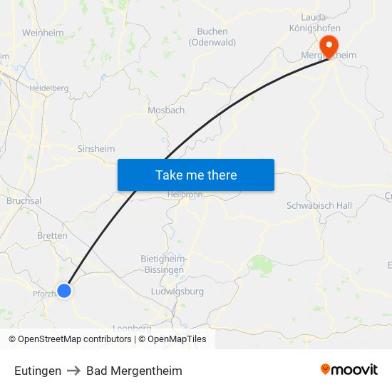 Eutingen to Bad Mergentheim map