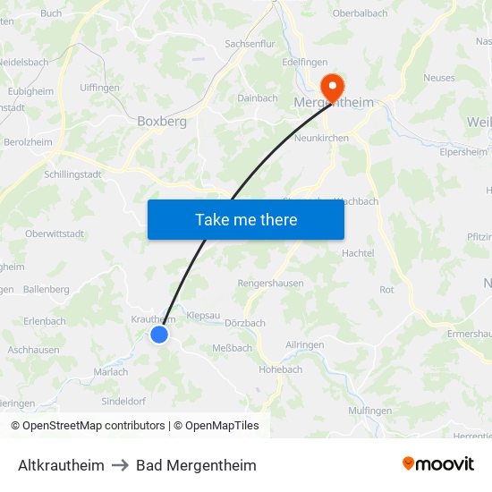 Altkrautheim to Bad Mergentheim map