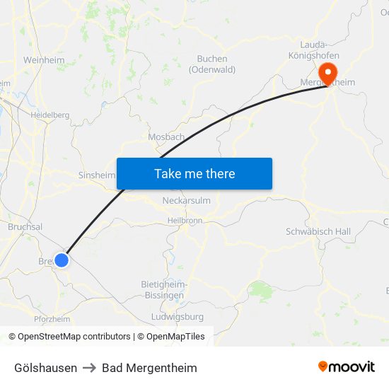 Gölshausen to Bad Mergentheim map