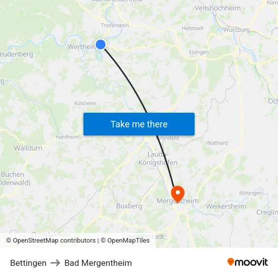Bettingen to Bad Mergentheim map