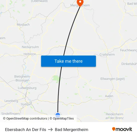 Ebersbach An Der Fils to Bad Mergentheim map