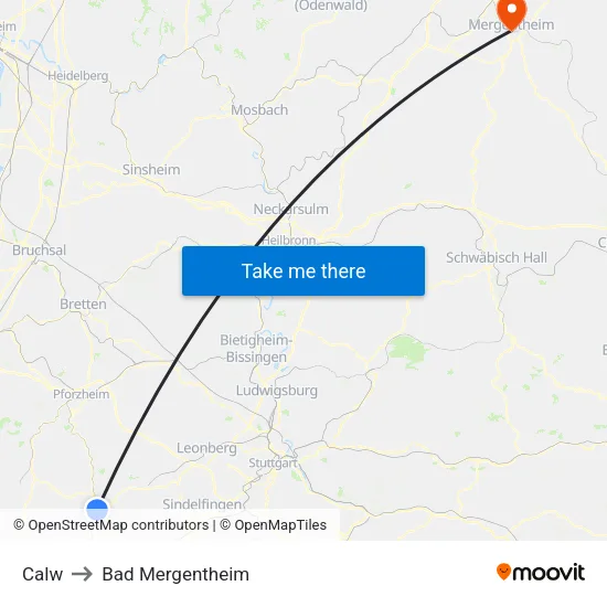 Calw to Bad Mergentheim map