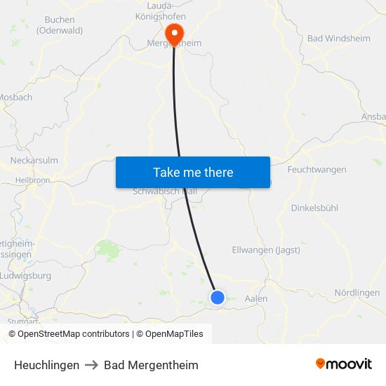 Heuchlingen to Bad Mergentheim map