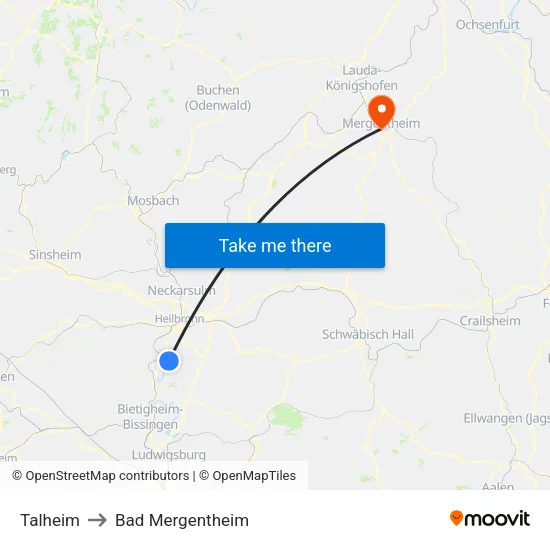 Talheim to Bad Mergentheim map