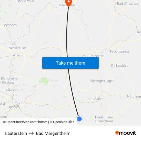 Lauterstein to Bad Mergentheim map