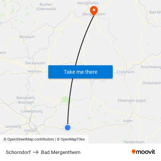 Schorndorf to Bad Mergentheim map