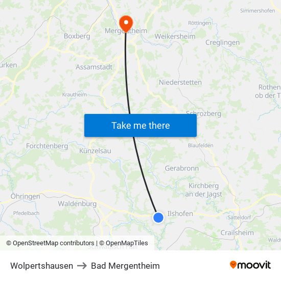 Wolpertshausen to Bad Mergentheim map
