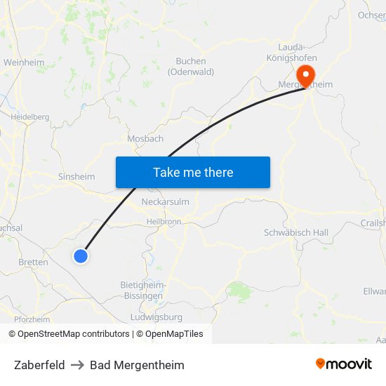 Zaberfeld to Bad Mergentheim map