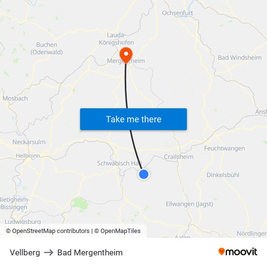 Vellberg to Bad Mergentheim map