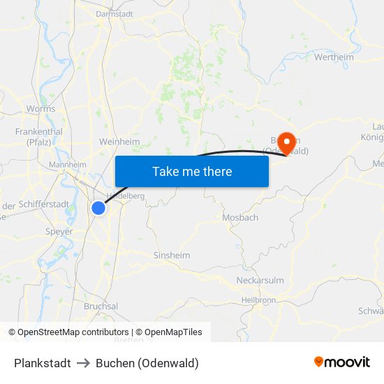 Plankstadt to Buchen (Odenwald) map