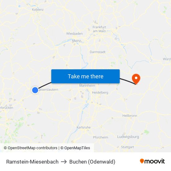 Ramstein-Miesenbach to Buchen (Odenwald) map