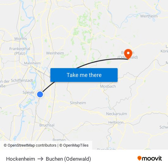 Hockenheim to Buchen (Odenwald) map