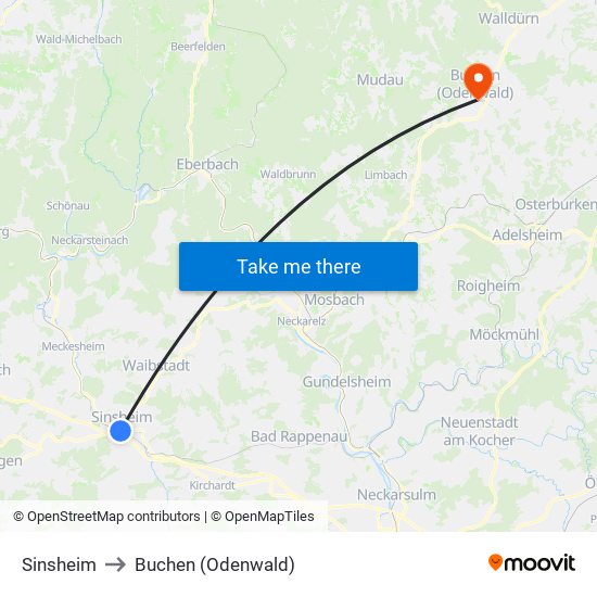 Sinsheim to Buchen (Odenwald) map