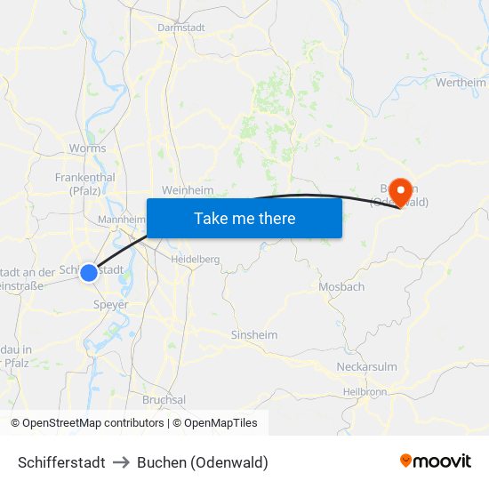 Schifferstadt to Buchen (Odenwald) map