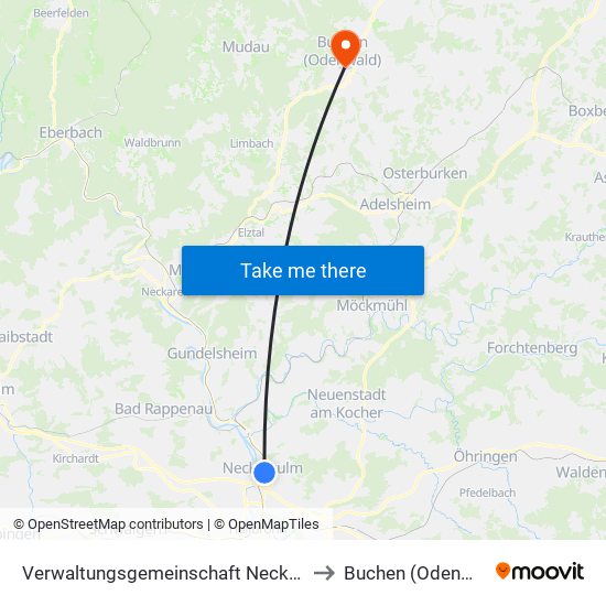 Verwaltungsgemeinschaft Neckarsulm to Buchen (Odenwald) map