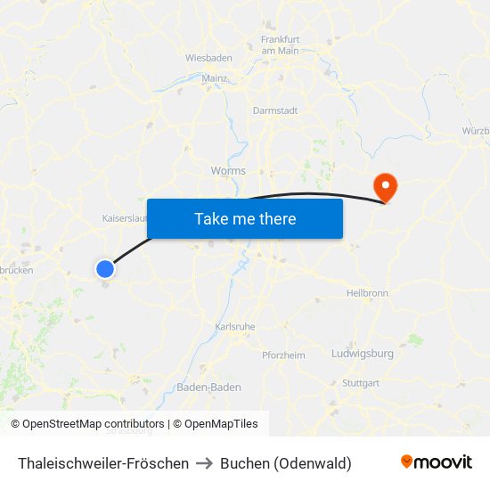 Thaleischweiler-Fröschen to Buchen (Odenwald) map