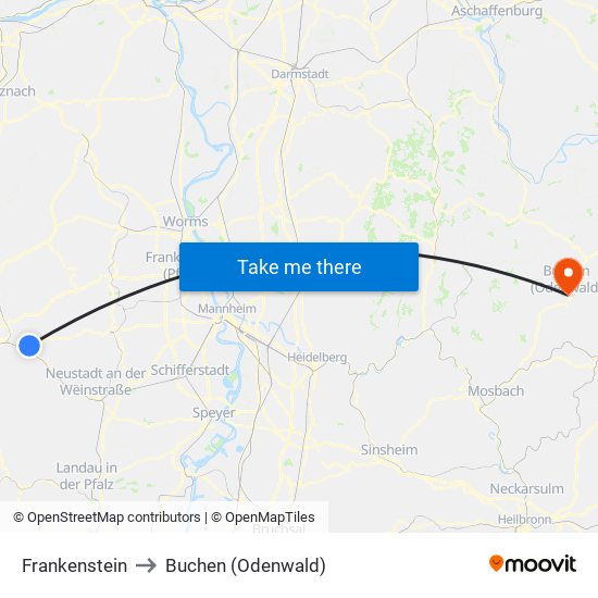 Frankenstein to Buchen (Odenwald) map