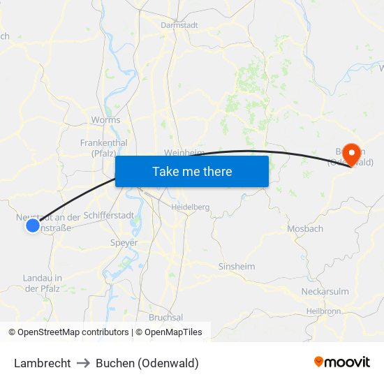 Lambrecht to Buchen (Odenwald) map