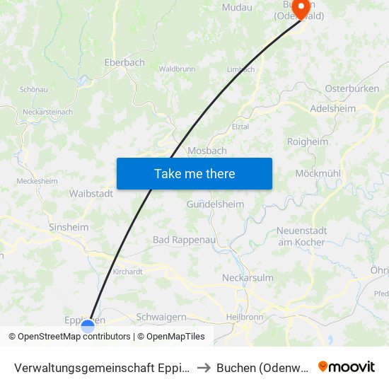 Verwaltungsgemeinschaft Eppingen to Buchen (Odenwald) map
