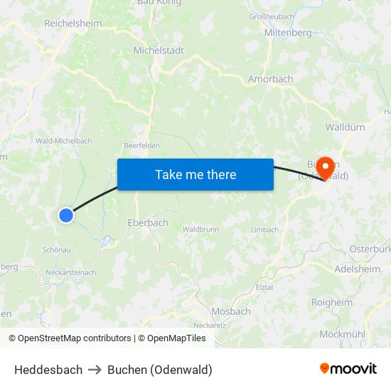 Heddesbach to Buchen (Odenwald) map