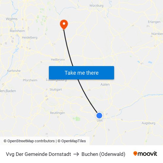 Vvg Der Gemeinde Dornstadt to Buchen (Odenwald) map