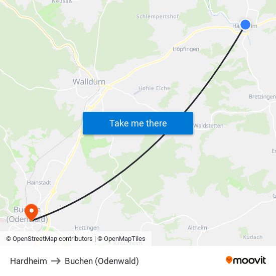 Hardheim to Buchen (Odenwald) map