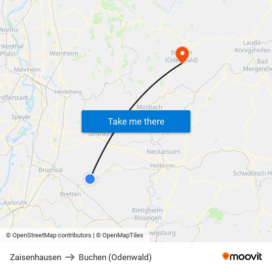 Zaisenhausen to Buchen (Odenwald) map