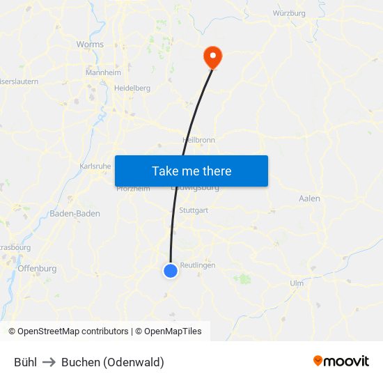 Bühl to Buchen (Odenwald) map