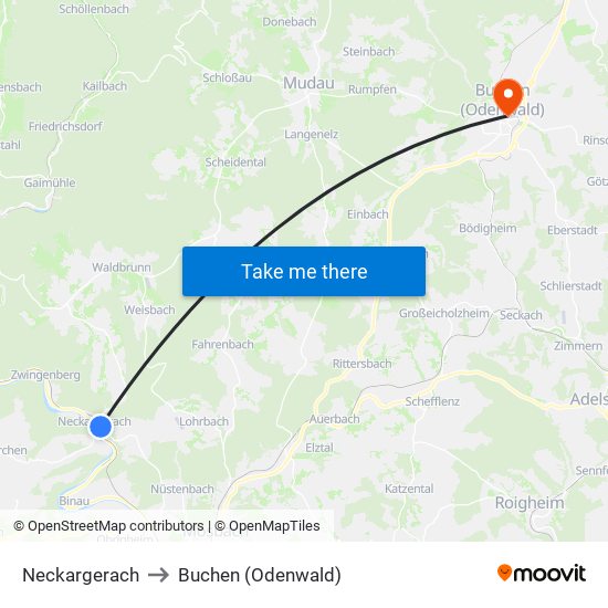 Neckargerach to Buchen (Odenwald) map