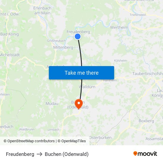 Freudenberg to Buchen (Odenwald) map