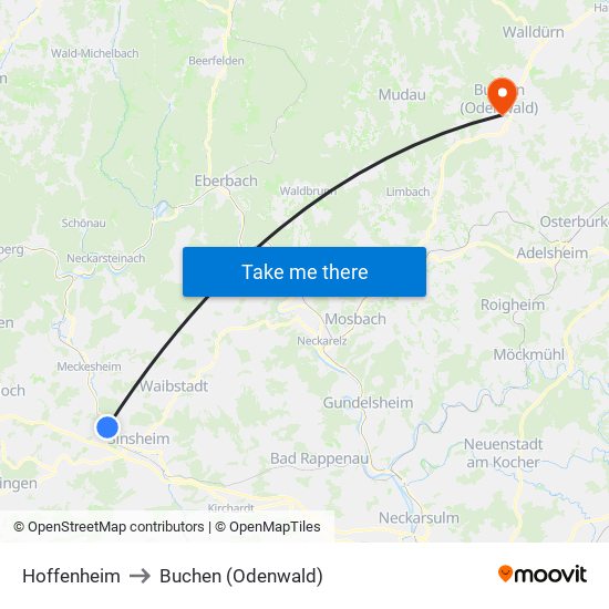 Hoffenheim to Buchen (Odenwald) map