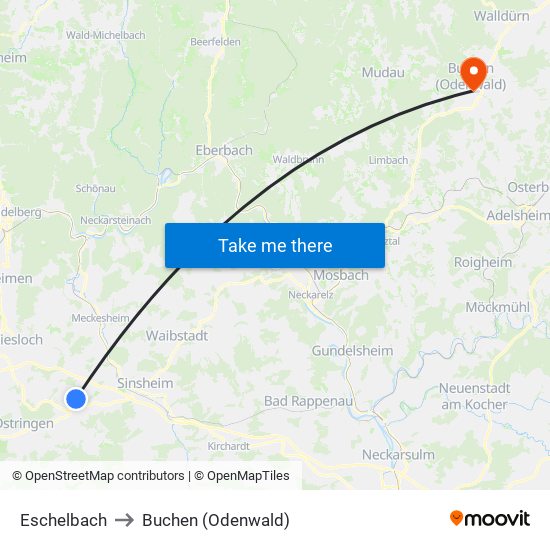 Eschelbach to Buchen (Odenwald) map