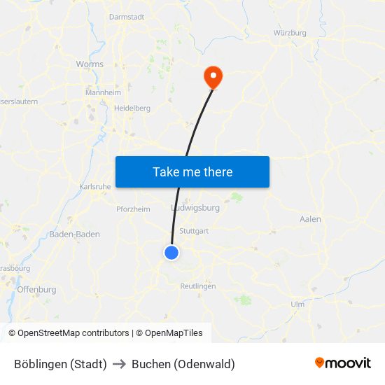 Böblingen (Stadt) to Buchen (Odenwald) map