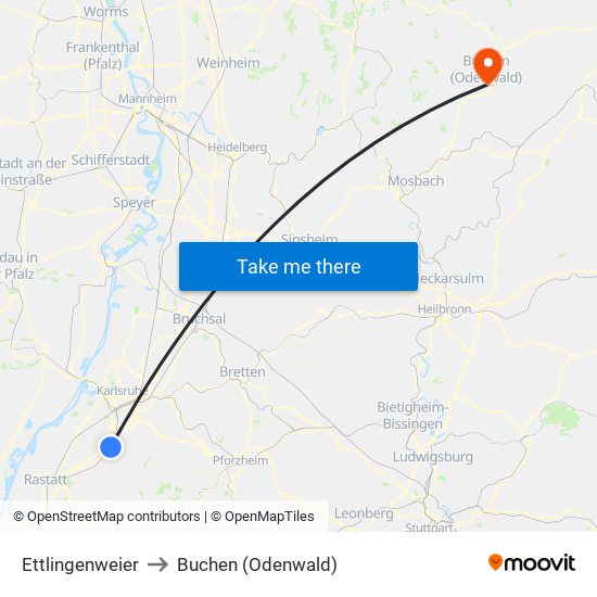 Ettlingenweier to Buchen (Odenwald) map