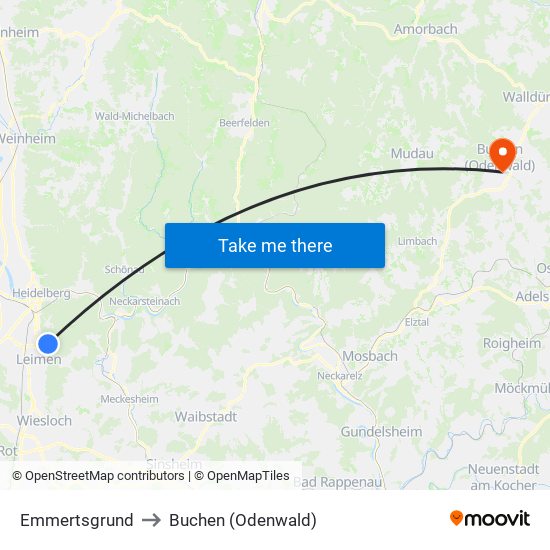 Emmertsgrund to Buchen (Odenwald) map